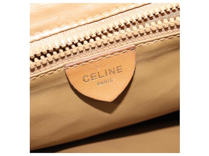 Céline Bolsa de mão em lona Macadam CELINE PVC Bege Ouro Auth 141071 Dourado - vista 19
