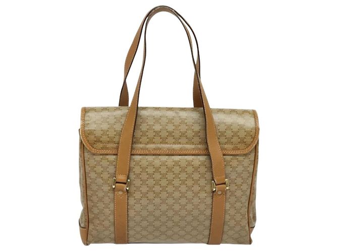 Céline Bolsa de mão em lona Macadam CELINE PVC Bege Ouro Auth 141071 Dourado - vista 2