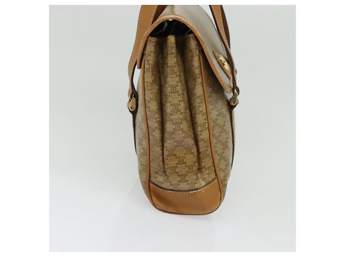 Céline Bolsa de mão em lona Macadam CELINE PVC Bege Ouro Auth 141071 Dourado - vista 3