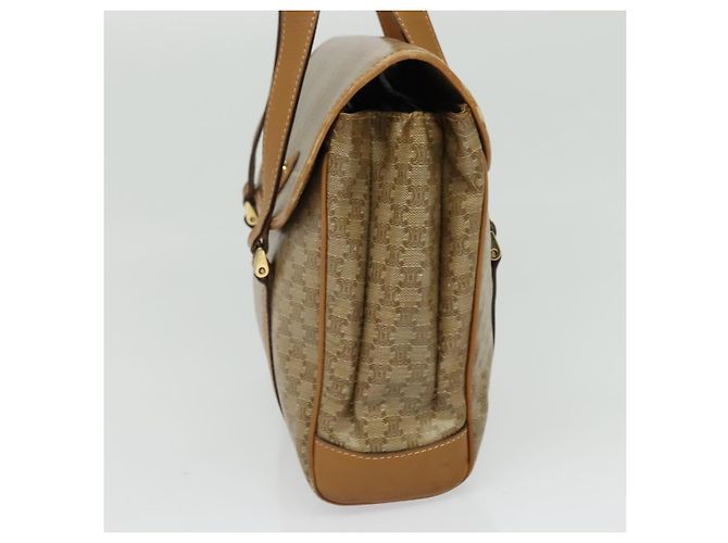 Céline Bolsa de mão em lona Macadam CELINE PVC Bege Ouro Auth 141071 Dourado - vista 4