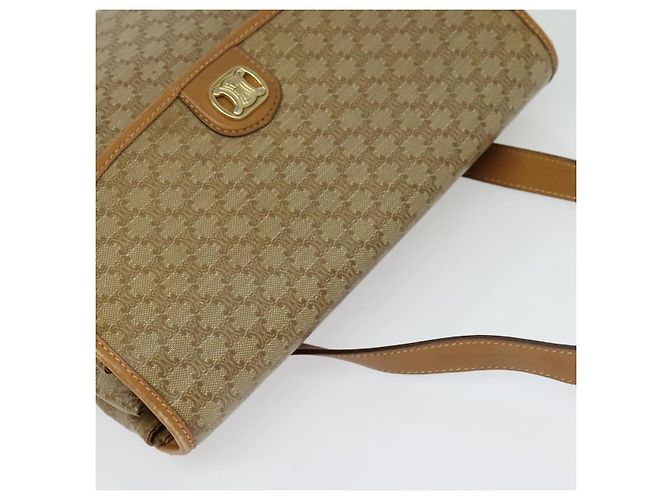 Céline Bolsa de mão em lona Macadam CELINE PVC Bege Ouro Auth 141071 Dourado - vista 6