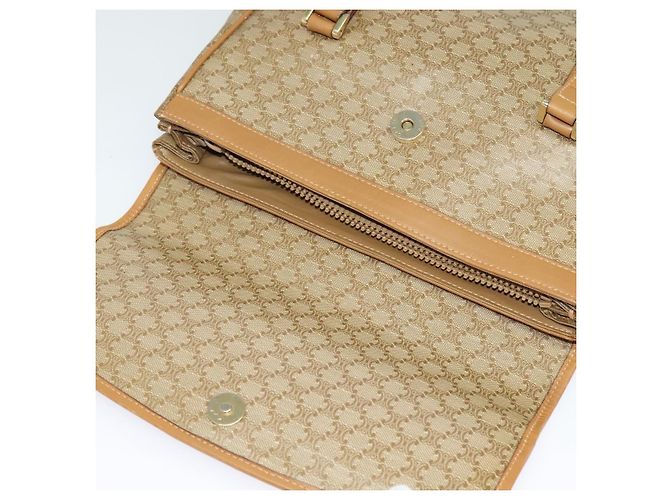Céline Bolsa de mão em lona Macadam CELINE PVC Bege Ouro Auth 141071 Dourado - vista 9