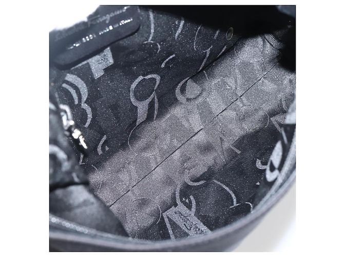 Borsa a Spalla Salvatore Ferragamo in Tela Nera Argento Autentica BA5743 - vista 11
