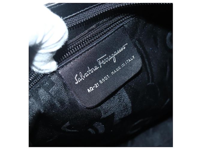 Borsa a Spalla Salvatore Ferragamo in Tela Nera Argento Autentica BA5743 - vista 12