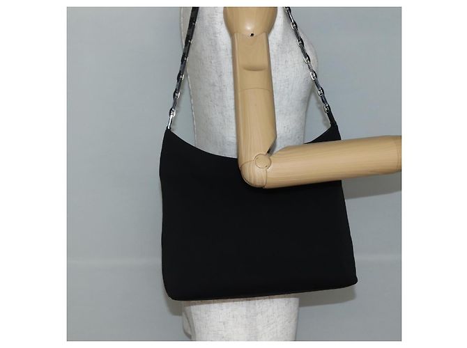 Borsa a Spalla Salvatore Ferragamo in Tela Nera Argento Autentica BA5743 - vista 20