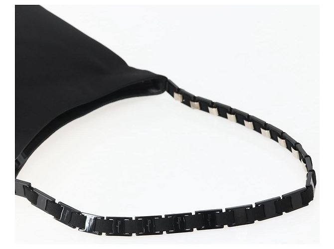 Borsa a Spalla Salvatore Ferragamo in Tela Nera Argento Autentica BA5743 - vista 7