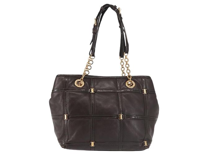 Bolsa de Ombro Chain Vala em Couro Marrom Dourado Salvatore Ferragamo Auth bs29113 - vista 13