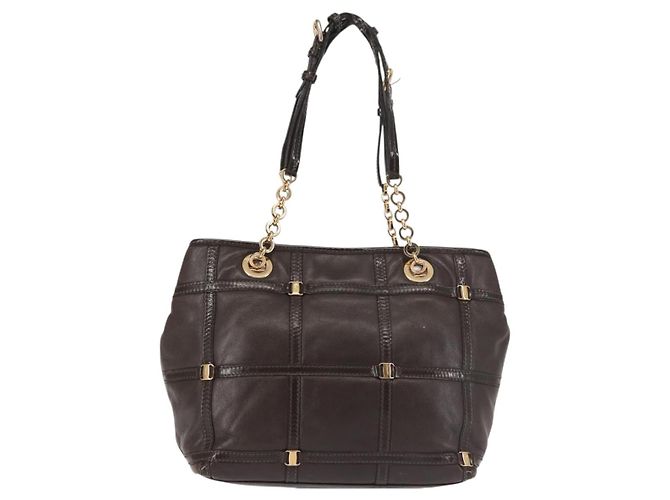 Bolsa de Ombro Chain Vala em Couro Marrom Dourado Salvatore Ferragamo Auth bs29113 - vista 2