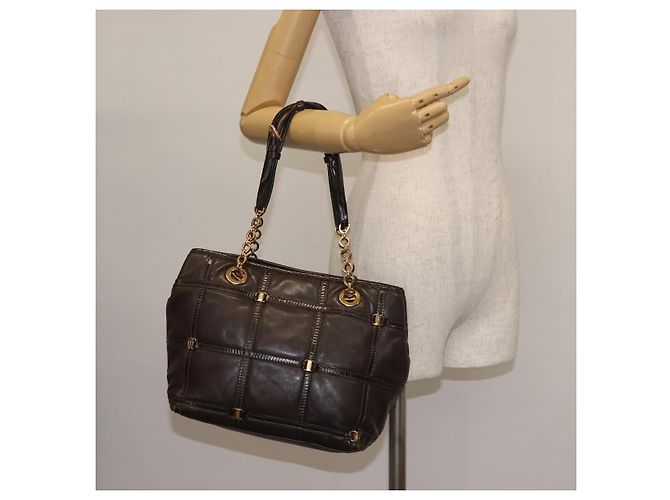 Bolsa de Ombro Chain Vala em Couro Marrom Dourado Salvatore Ferragamo Auth bs29113 - vista 24