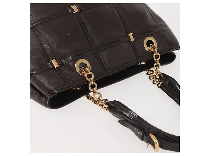 Bolsa de Ombro Chain Vala em Couro Marrom Dourado Salvatore Ferragamo Auth bs29113 - vista 7