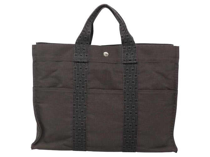 Hermès HERMES Handtasche Her Line MM Canvas Grau Silber Auth 141513 Braun - Ansicht 13