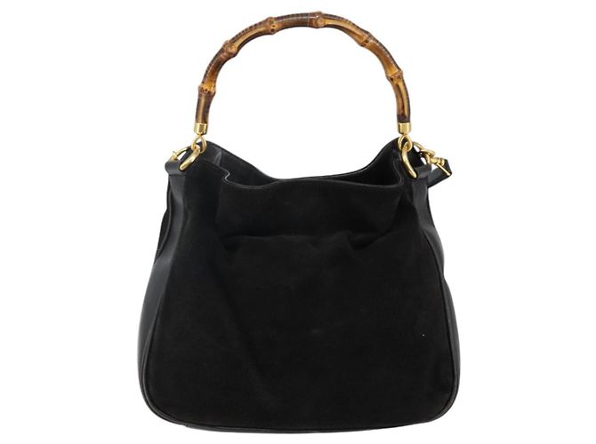 Borsa a mano GUCCI in pelle scamosciata 2 in 1 nera e oro 001 1732 1638 Auth 141717 Nero D'oro - vista 13