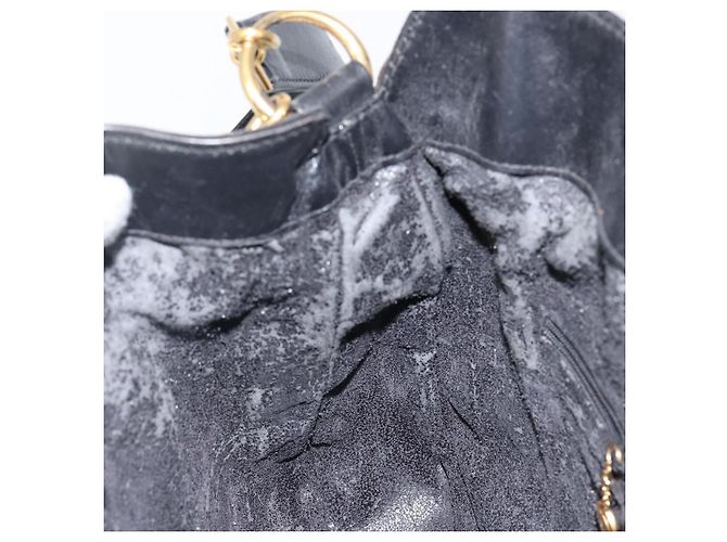 Borsa a mano GUCCI in pelle scamosciata 2 in 1 nera e oro 001 1732 1638 Auth 141717 Nero D'oro - vista 20