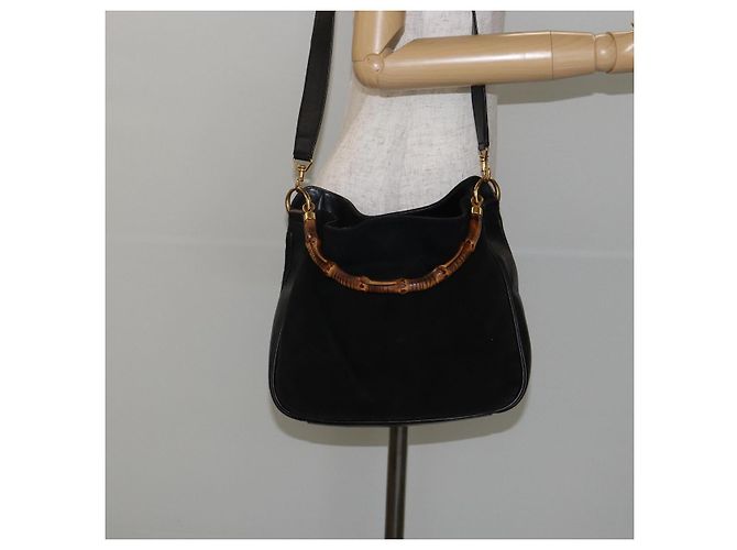 Borsa a mano GUCCI in pelle scamosciata 2 in 1 nera e oro 001 1732 1638 Auth 141717 Nero D'oro - vista 22