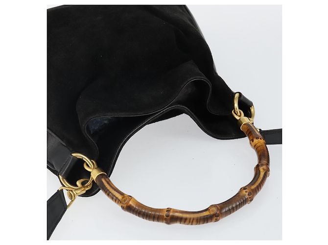 Borsa a mano GUCCI in pelle scamosciata 2 in 1 nera e oro 001 1732 1638 Auth 141717 Nero D'oro - vista 6