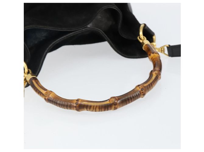 Borsa a mano GUCCI in pelle scamosciata 2 in 1 nera e oro 001 1732 1638 Auth 141717 Nero D'oro - vista 7