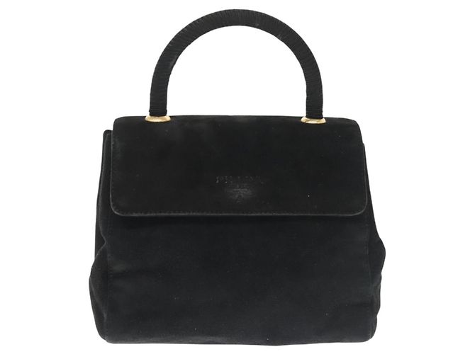 PRADA Borsa a Mano Camoscio Nero Oro Auth 141959 D'oro - vista 13