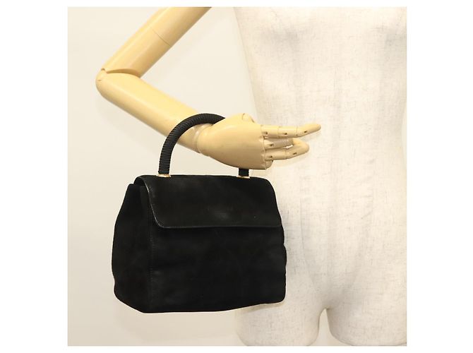 PRADA Borsa a Mano Camoscio Nero Oro Auth 141959 D'oro - vista 22