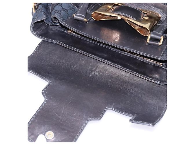 Bolso de mano de lona GG Gucci Negro Dorado Auth SW1542 - vista 10