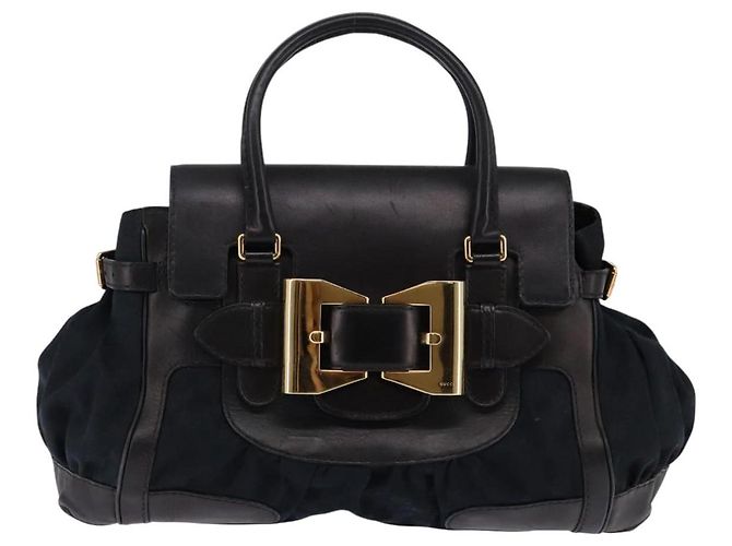 Bolso de mano de lona GG Gucci Negro Dorado Auth SW1542 - vista 13