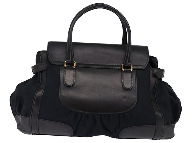 Bolso de mano de lona GG Gucci Negro Dorado Auth SW1542 - vista 2