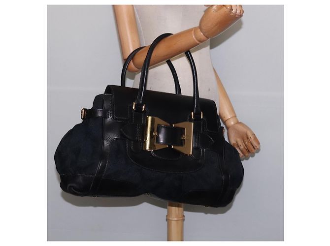 Bolso de mano de lona GG Gucci Negro Dorado Auth SW1542 - vista 22