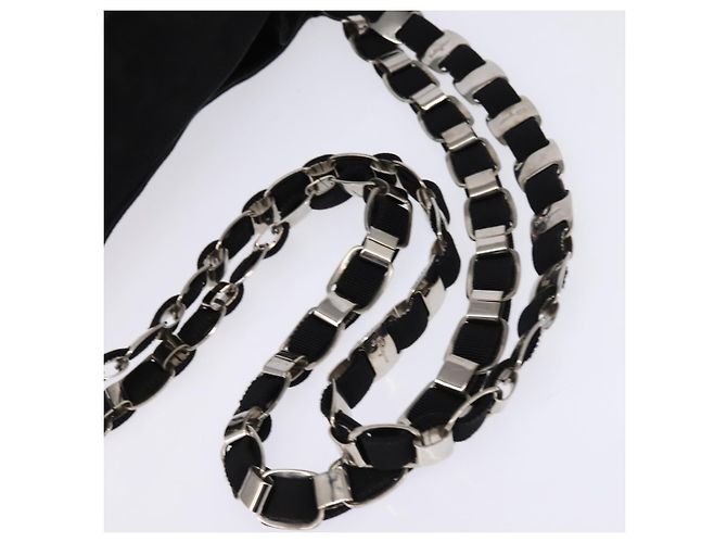 Borsa a Spalla Vala Chain in Tela Nera e Argento di Salvatore Ferragamo Auth BA5606 Nero - vista 7