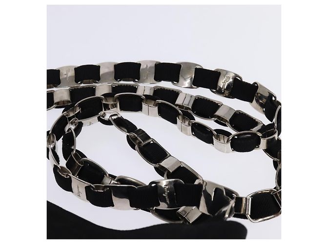 Borsa a Spalla Vala Chain in Tela Nera e Argento di Salvatore Ferragamo Auth BA5606 Nero - vista 8