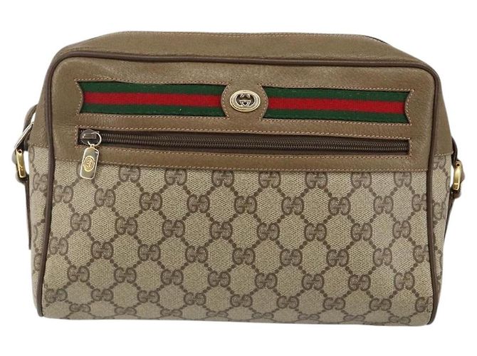 Sac à bandoulière GUCCI GG Supreme Web Sherry Line PVC Beige 119 02 088 Auth BA6080 Doré - vue 13