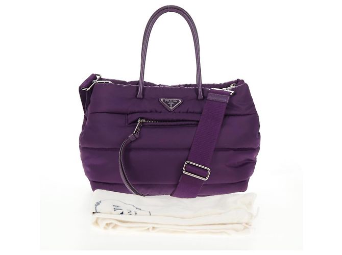PRADA Borsa a Mano Nylon 2 vie Viola Oro Auth 138073M D'oro Porpora - vista 12