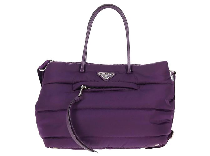 PRADA Borsa a Mano Nylon 2 vie Viola Oro Auth 138073M D'oro Porpora - vista 13