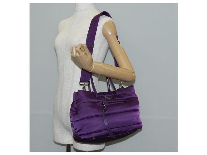 PRADA Borsa a Mano Nylon 2 vie Viola Oro Auth 138073M D'oro Porpora - vista 28