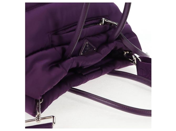PRADA Borsa a Mano Nylon 2 vie Viola Oro Auth 138073M D'oro Porpora - vista 6