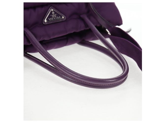PRADA Borsa a Mano Nylon 2 vie Viola Oro Auth 138073M D'oro Porpora - vista 7