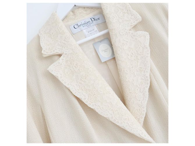 Dior x John Galliano Spring 1998 Lace Trim Cameo Button Jacket Cream - view 5