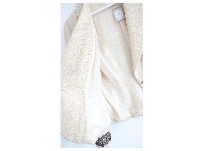 Dior x John Galliano Spring 1998 Lace Trim Cameo Button Jacket Cream - view 8