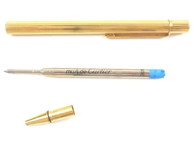 Kugelschreiber Must de Cartier mit Streifenmuster Golden - Ansicht 3