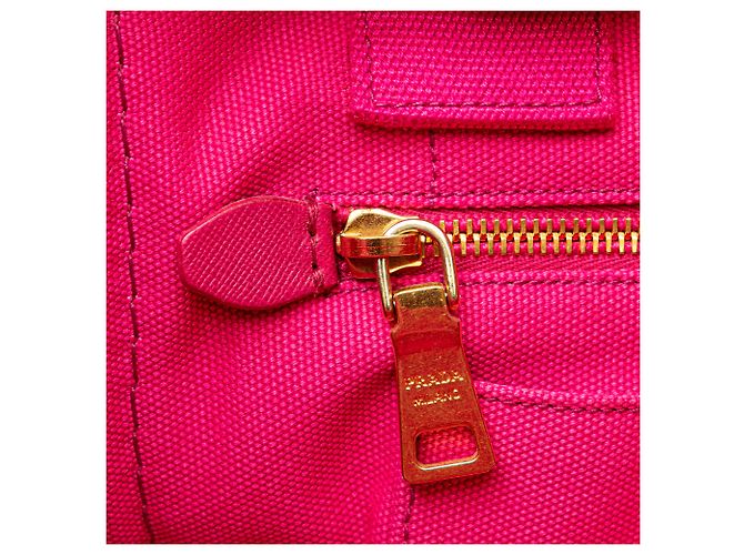 Borsa a tracolla in tela Canapa logo rosa Prada - vista 8