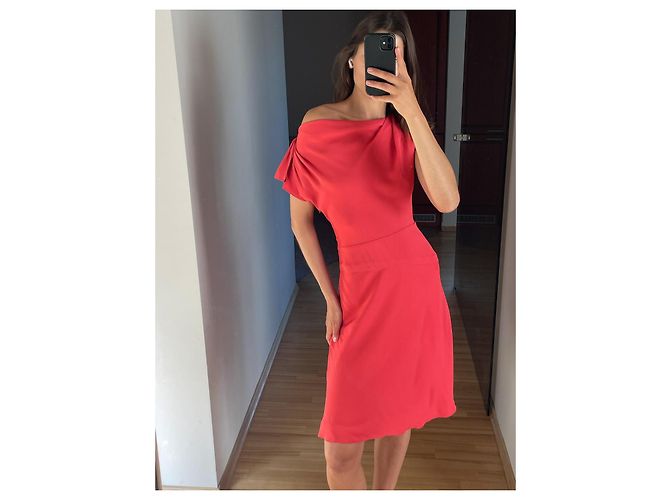 Vestido midi de seda coral rosa Valentino Roja - vista 2