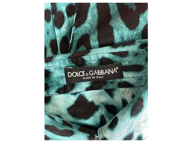 Dolce & Gabbana Blusa de seda azul con estampado de leopardo Negro - vista 6