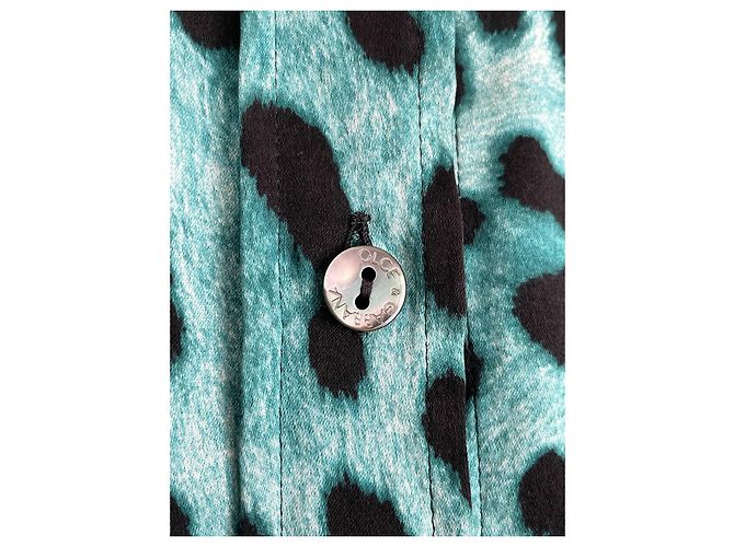 Dolce & Gabbana Blusa de seda azul con estampado de leopardo Negro - vista 7