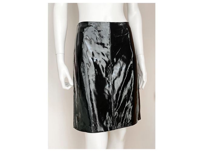 Falda moto de cuero patentado negro Gianni Versace - vista 2