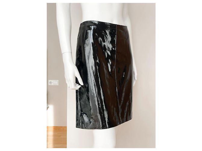 Falda moto de cuero patentado negro Gianni Versace - vista 3