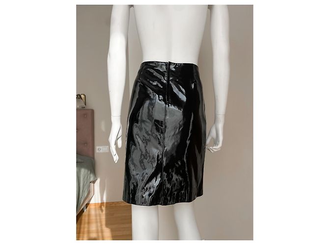 Falda moto de cuero patentado negro Gianni Versace - vista 4