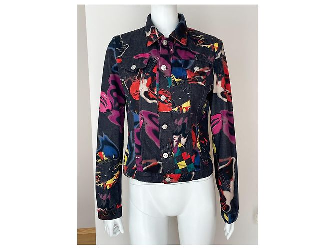 Versace Jeans Couture Graffiti Denim Jacke Schwarz Mehrfarben - Ansicht 2