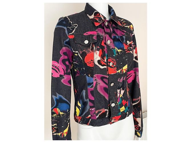 Versace Jeans Couture Graffiti Denim Jacke Schwarz Mehrfarben - Ansicht 3