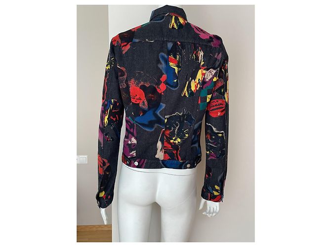 Versace Jeans Couture Graffiti Denim Jacke Schwarz Mehrfarben - Ansicht 4