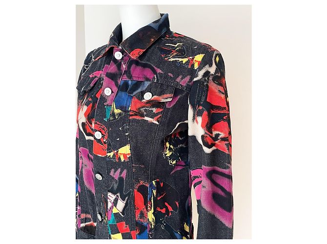 Versace Jeans Couture Graffiti Denim Jacke Schwarz Mehrfarben - Ansicht 5