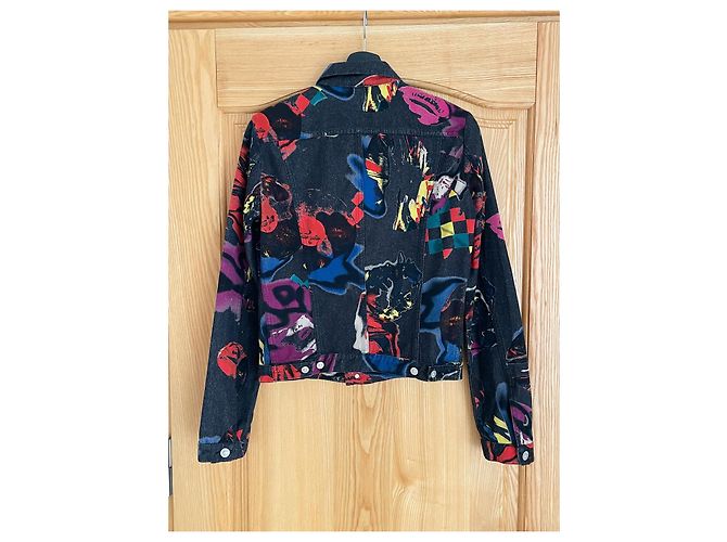 Versace Jeans Couture Graffiti Denim Jacke Schwarz Mehrfarben - Ansicht 6