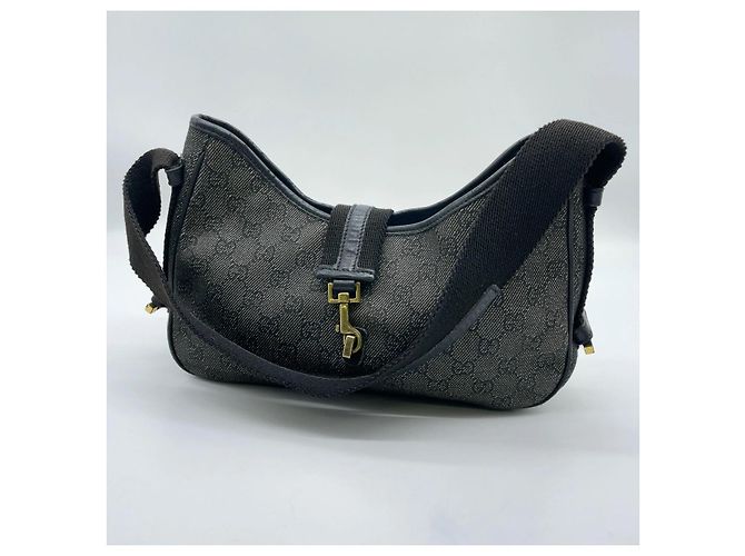 Borsa a spalla Gucci Jackie GG Denim e Pelle Nera Nero Grigio antracite - vista 2